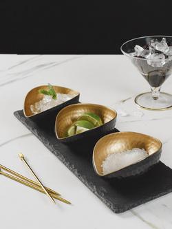 Selbrae House Deluxe Slate & Metal Bowl Mezze Set, Black/Gold - view 2, Black/Gold