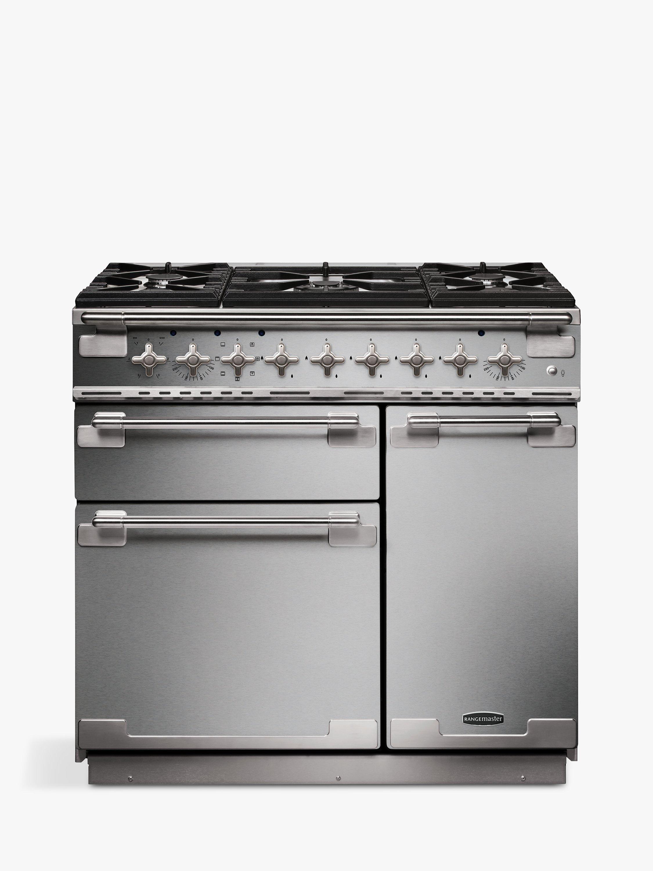 Rangemaster Elise 90 Dual Fuel Range Cooker, Stainless Steel/Chrome Trim