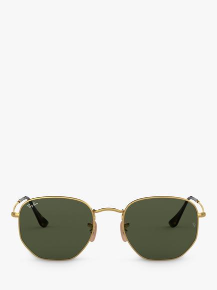 Ray-Ban RB3548 Hexagonal Flat Lens Sunglasses - view 2, Gold/Dark Green