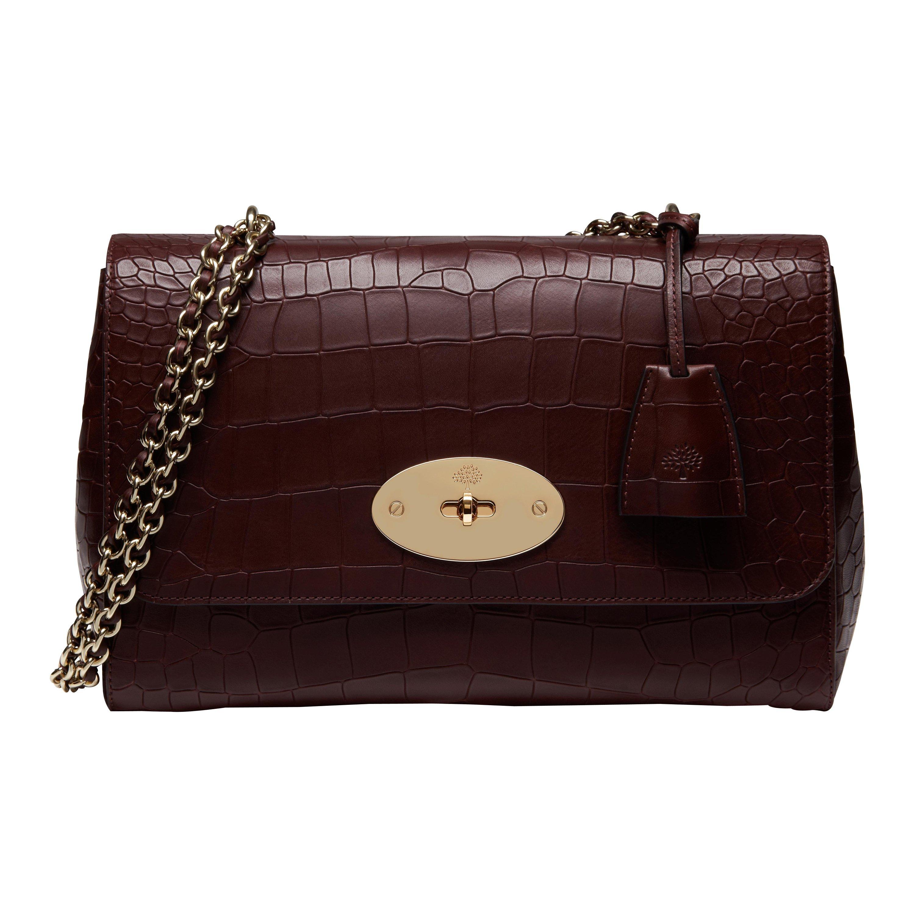 Mulberry Lily Deep Embossed Croc Print Medium Shoulder Bag Oxblood