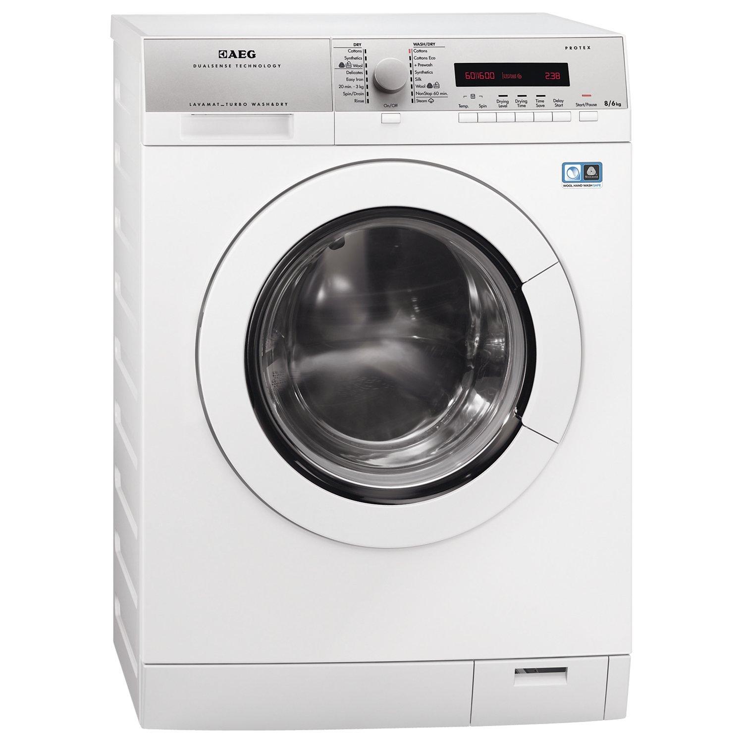 AEG L76685NWD Freestanding Washer Dryer, 8kg Wash/6kg Dry Load, A Energy Rating, 1600rpm Spin, White