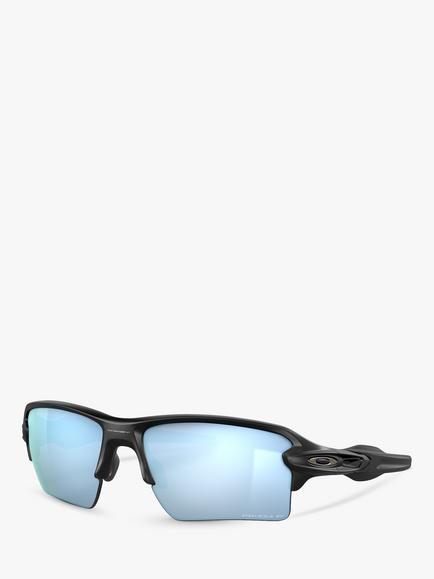 Oakley OO9188 Men's Flak 2.0 XL Prizm™ Polarised Rectangular Sunglasses, Matte Black/Deep Water