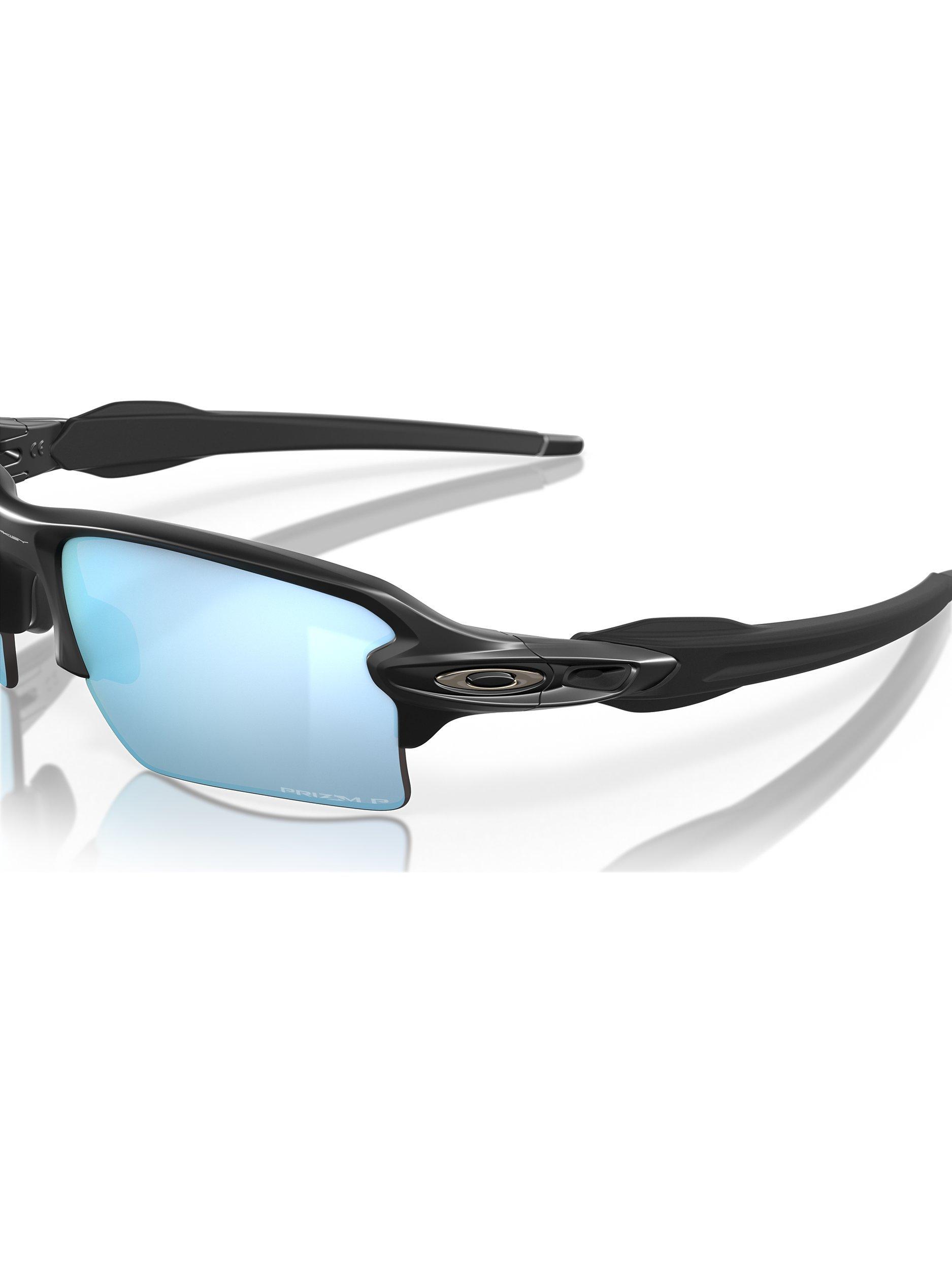 Oakley OO9188 Men's Flak 2.0 XL Prizm™ Polarised Rectangular Sunglasses, Matte Black/Deep Water