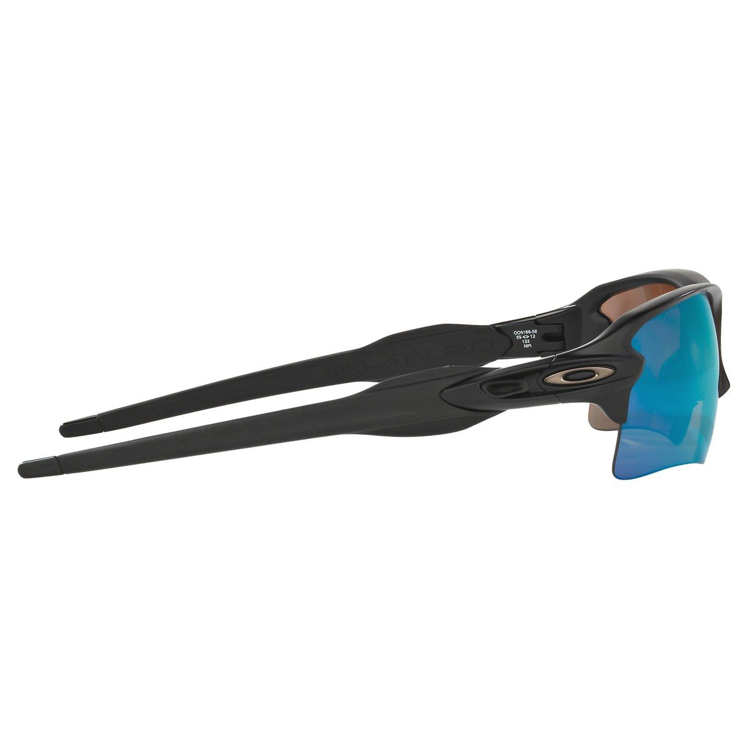 Oakley OO9188 Men's Flak 2.0 XL Prizm™ Polarised Rectangular Sunglasses, Matte Black/Deep Water