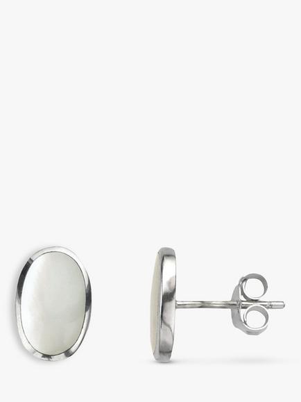 Nina B Oval Stud Earrings, White/Mother Of Pearl