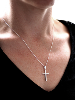 Nina B Unisex Sterling Silver Cross Pendant Necklace, Silver - view 2, Silver