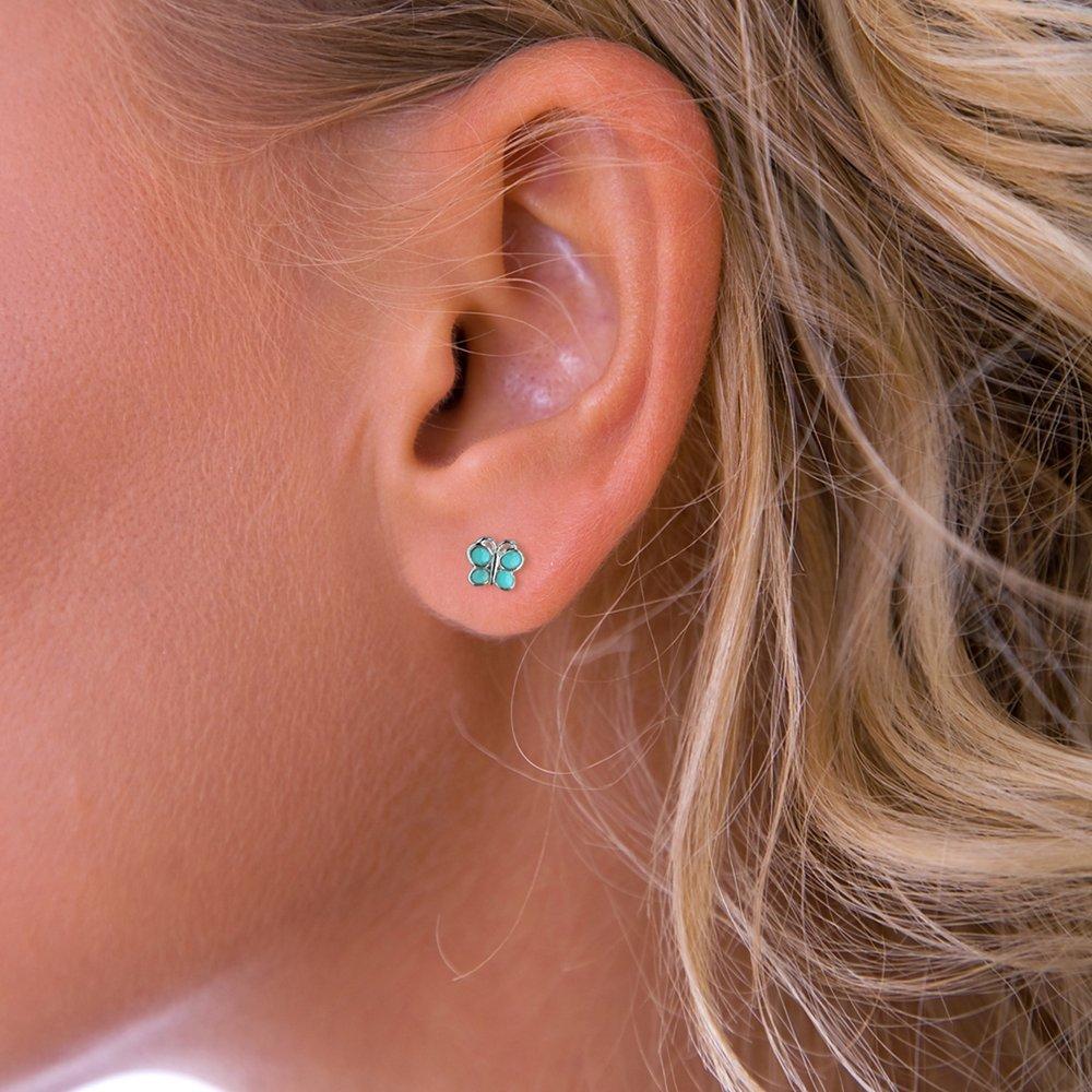 Product image 2 of 2, which shows Nina B Sterling Silver Tiny Butterfly Stud Earrings, Faux Turquoise
