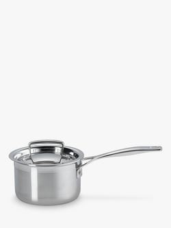 Le Creuset 3-Ply Stainless Steel Lidded Saucepan, 14cm - view 2, Silver