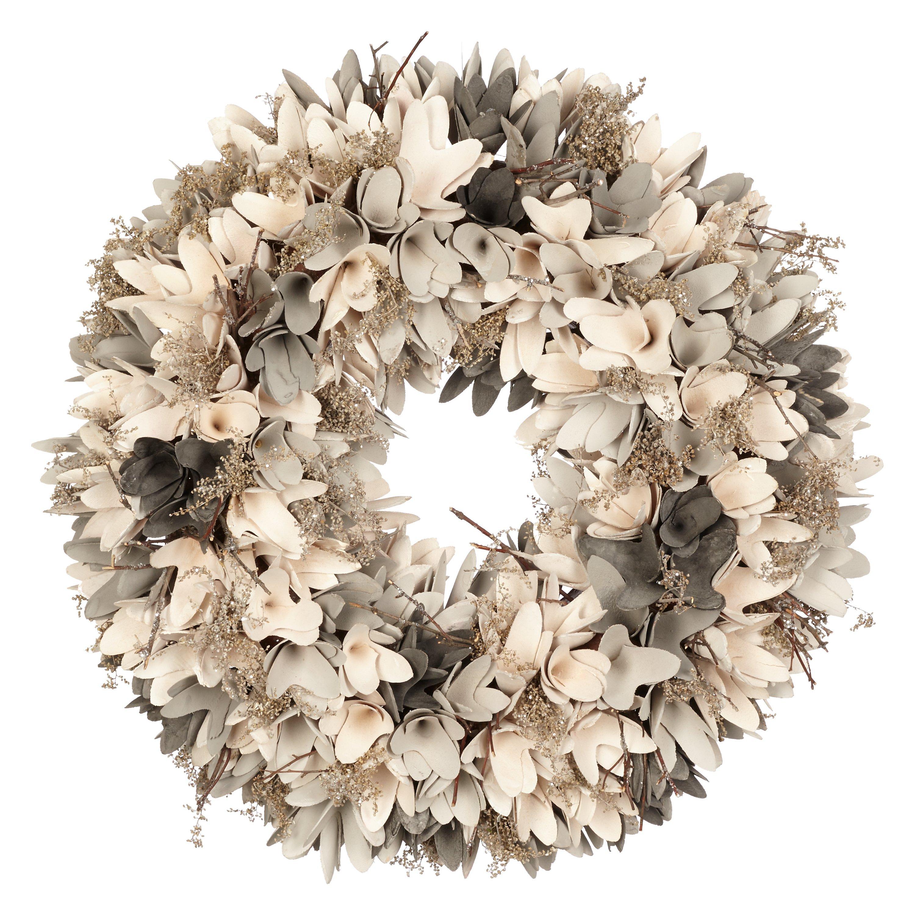 John Lewis Snowshill Rosette & Foliage Wreath, Grey
