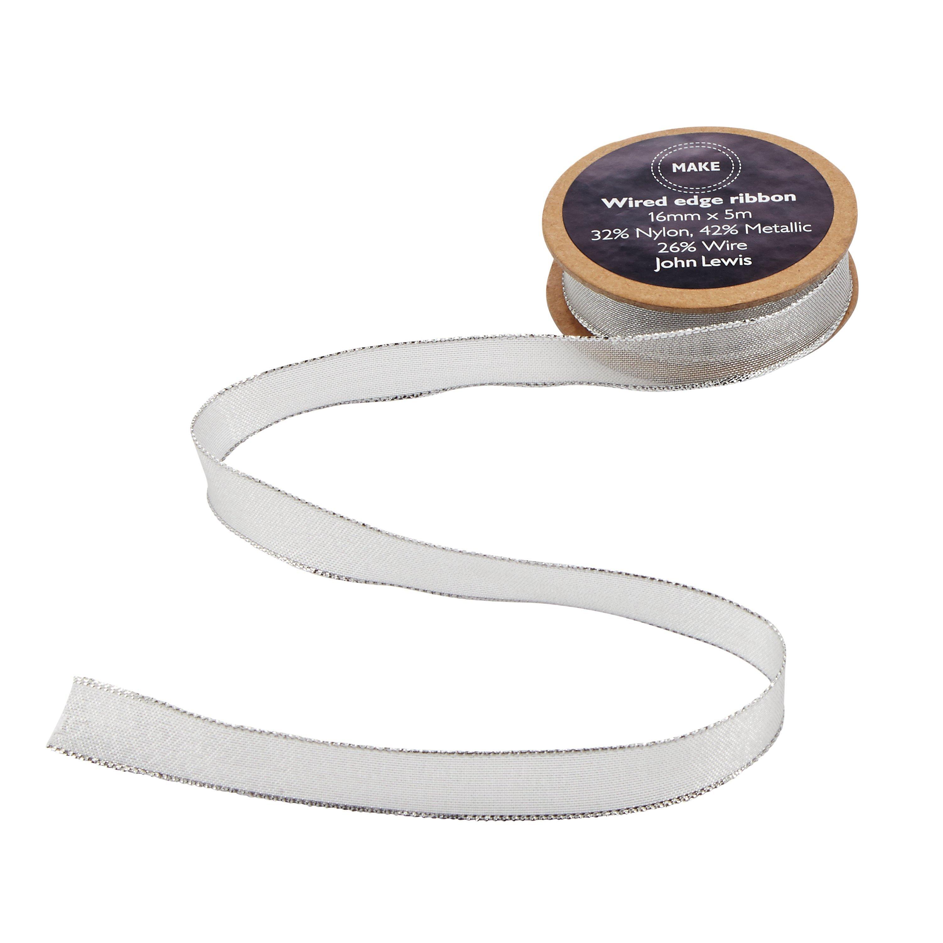 John Lewis Wired Ribbon, 5m, Silver