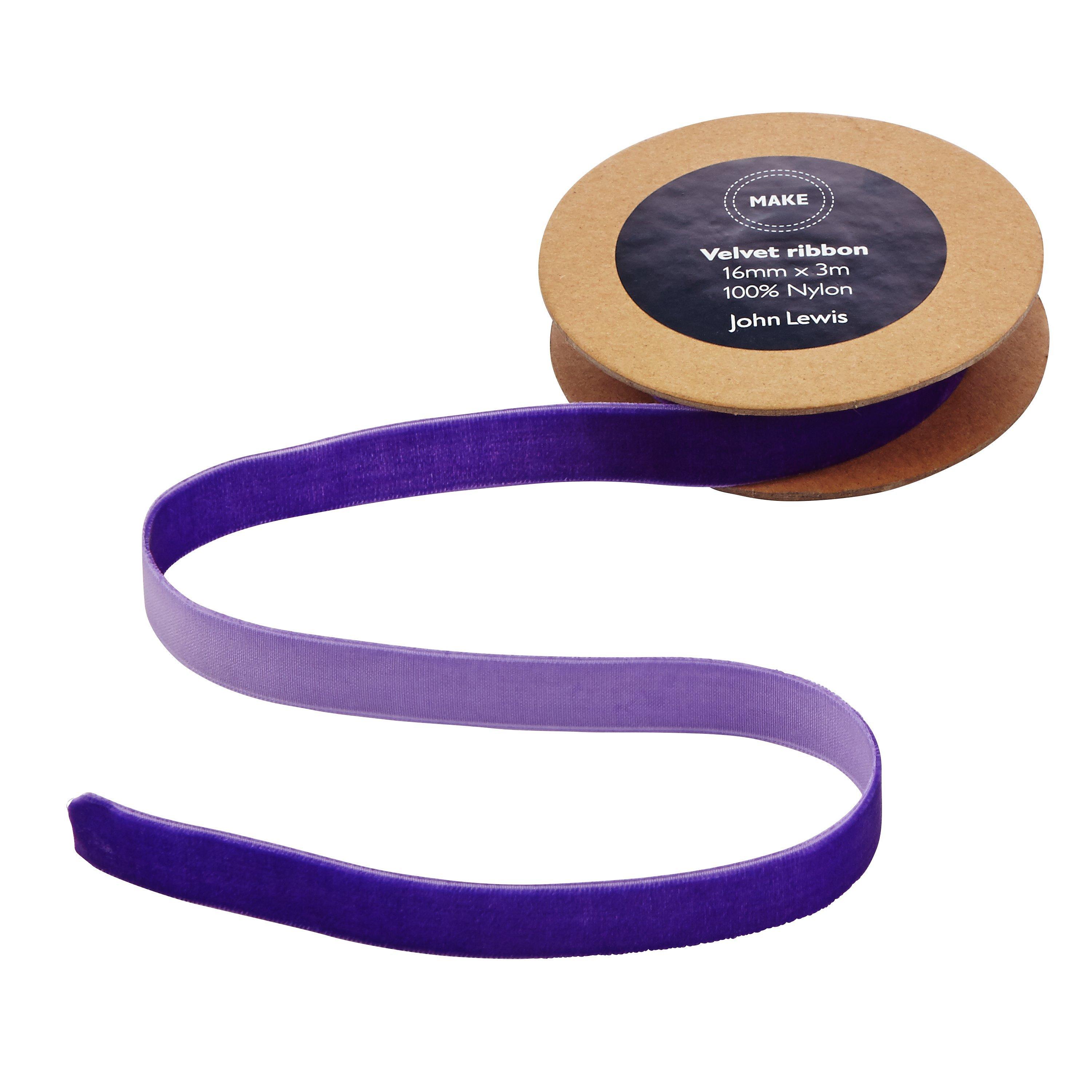 John Lewis & Partners Velvet Ribbon, 3m, Purple, 16mm