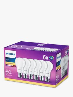 Philips 8W BC Classic LED Warm White Light Bulb, Pack of 6 - view 2, 