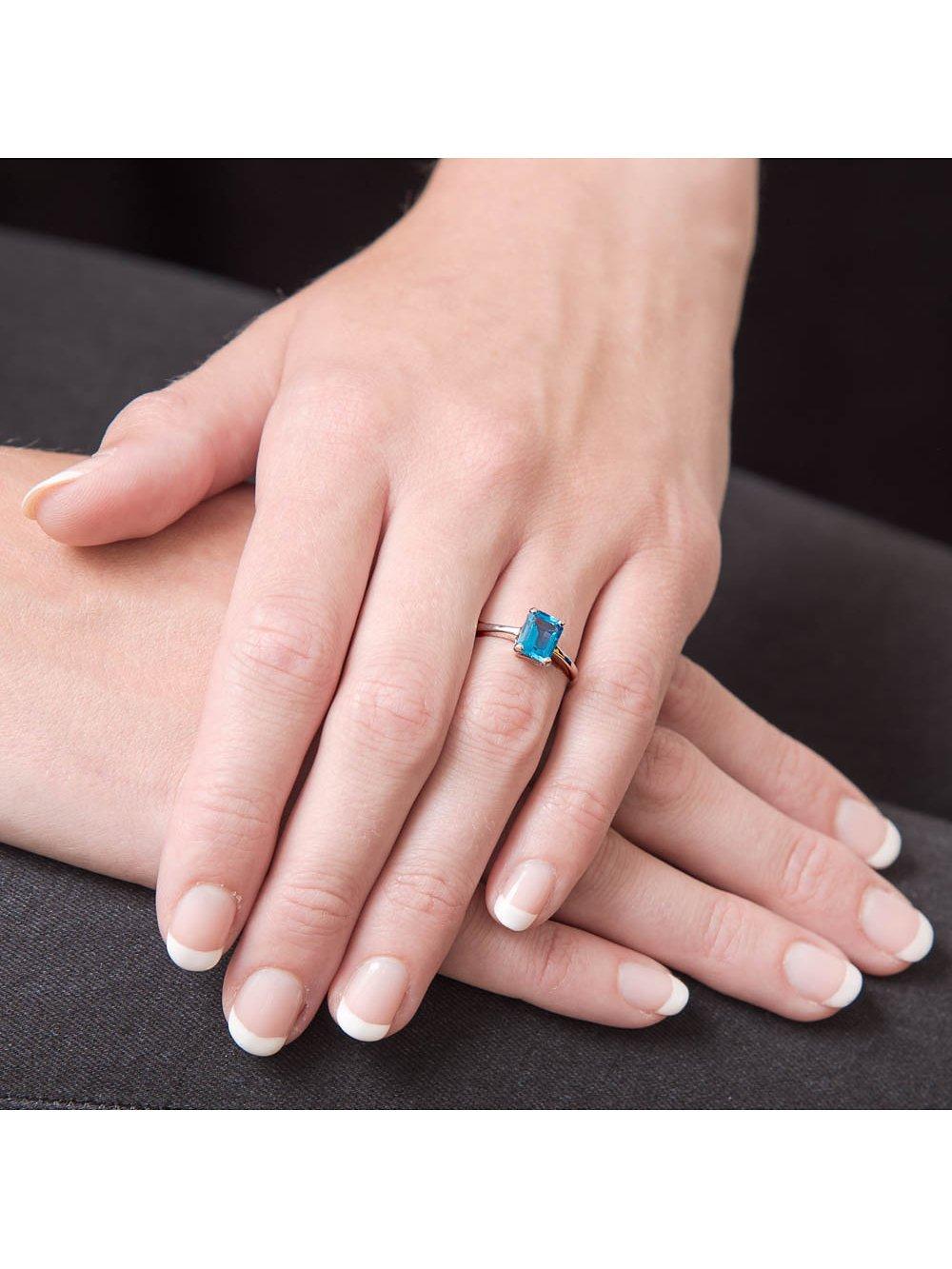 E.W Adams 9ct White Gold Baguette Ring, N, Blue Topaz