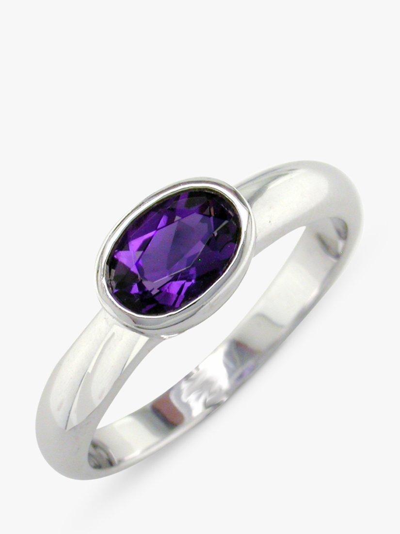 Product image 1 of 5, which shows E.W Adams 9ct Gold Rub Over Oval Ring, N, Amethyst
