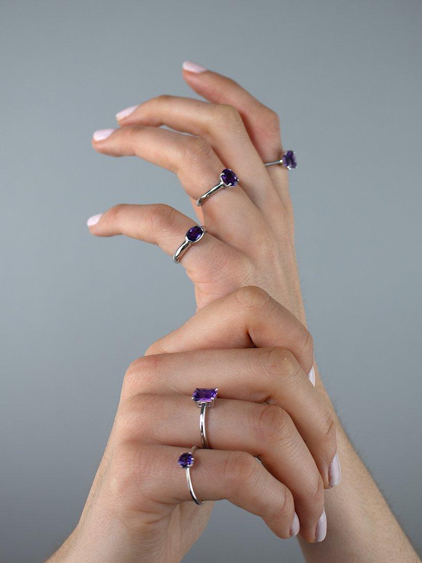 Product image 4 of 5, which shows E.W Adams 9ct Gold Rub Over Oval Ring, N, Amethyst