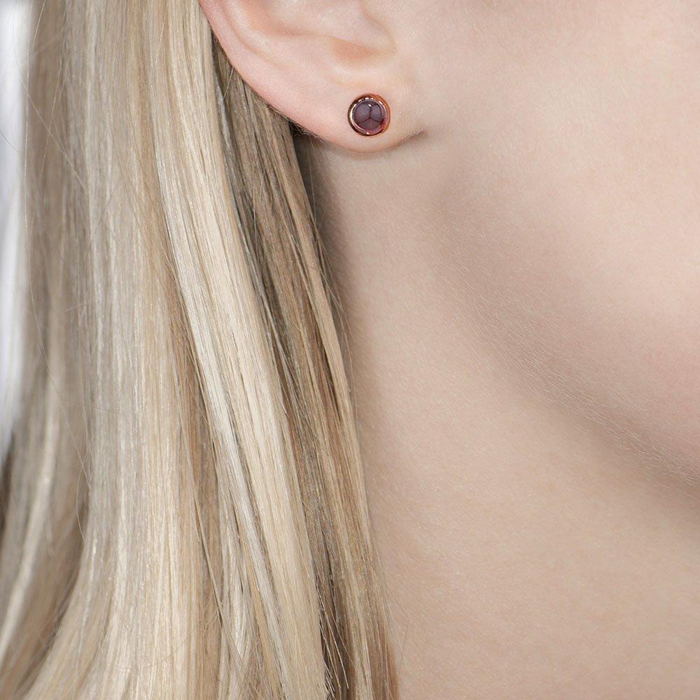 Product image 2 of 3, which shows London Road 9ct Rose Gold Bubble Stud Earrings, Garnet