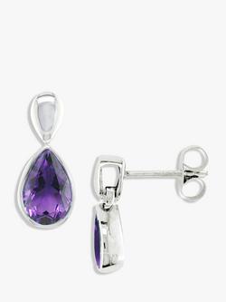 E.W Adams 9ct White Gold Pear Drop Earrings, Amethyst