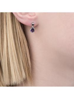 E.W Adams 9ct White Gold Pear Drop Earrings - view 2, Amethyst