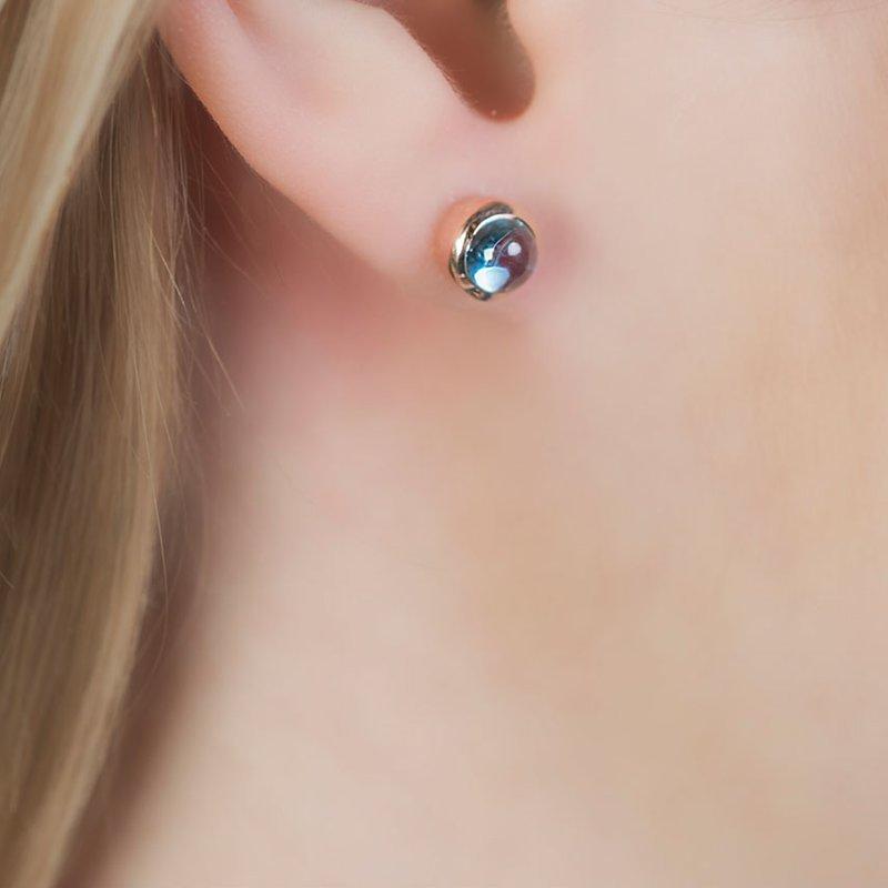 Product image 2 of 3, which shows London Road 9ct Rose Gold Bubble Stud Earrings, Blue Topaz
