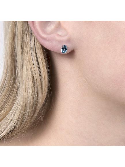 E.W Adams 9ct White Gold Oval Stud Earrings - view 2, Silver/Blue Topaz