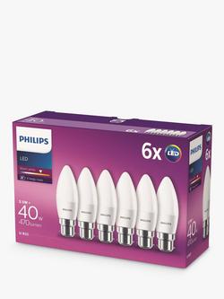 Philips 5.5W BC Candle LED Light Bulb, Frosted, Pack of 6 - view 2, Frosted