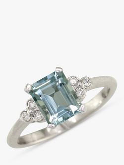 E.W Adams 18ct White Gold Diamond Aquamarine Ring, N, White Gold/Aquamarine