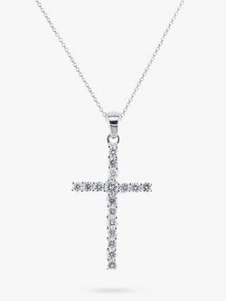 E.W Adams 18ct White Gold Diamond Cross Pendant Necklace, Silver