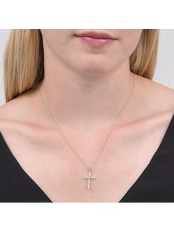 E.W Adams 18ct White Gold Diamond Cross Pendant Necklace - view 2, Silver