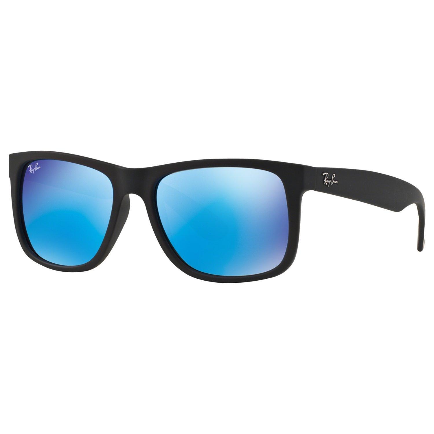 Ray-Ban RB4165 Men's Justin Rectangular Sunglasses, Black/Turquoise