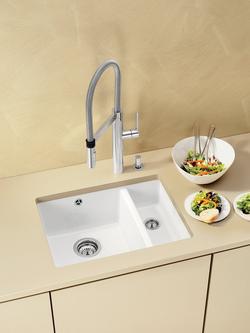 BLANCO Subline 350/150 Undermounted 1.5 Bowl Ceramic Kitchen Sink with Left Hand Bowl - view 2, White