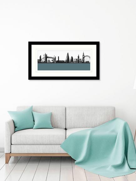 John Lewis Jacky Al-Samarraie 'London Skyline' Framed Print, 64 x 34cm - view 2, Blue