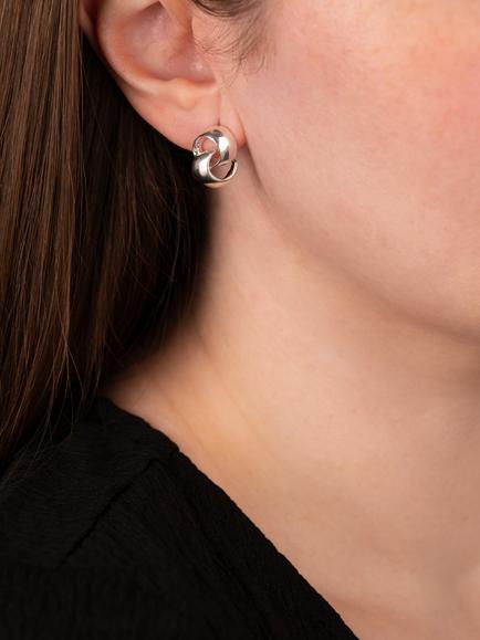 Andea Double Loop Stud Earrings, Silver - view 2, Silver