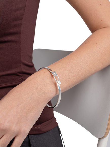 Andea Sterling Silver Square Edge Belt Bangle, Silver - view 2, Silver