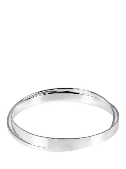 Andea Sterling Silver Polished and Hammered Double Bangle, Silver, Silver