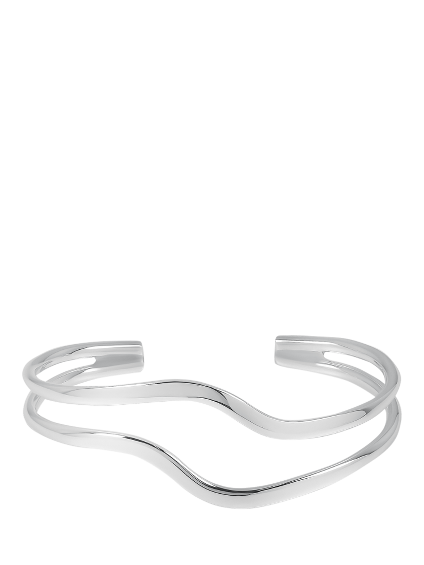 Product image 1 of 2, which shows Andea Sterling Silver Double Wave Half Bangle, Silver