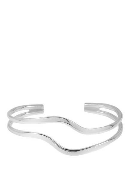 Andea Sterling Silver Double Wave Half Bangle, Silver, Silver