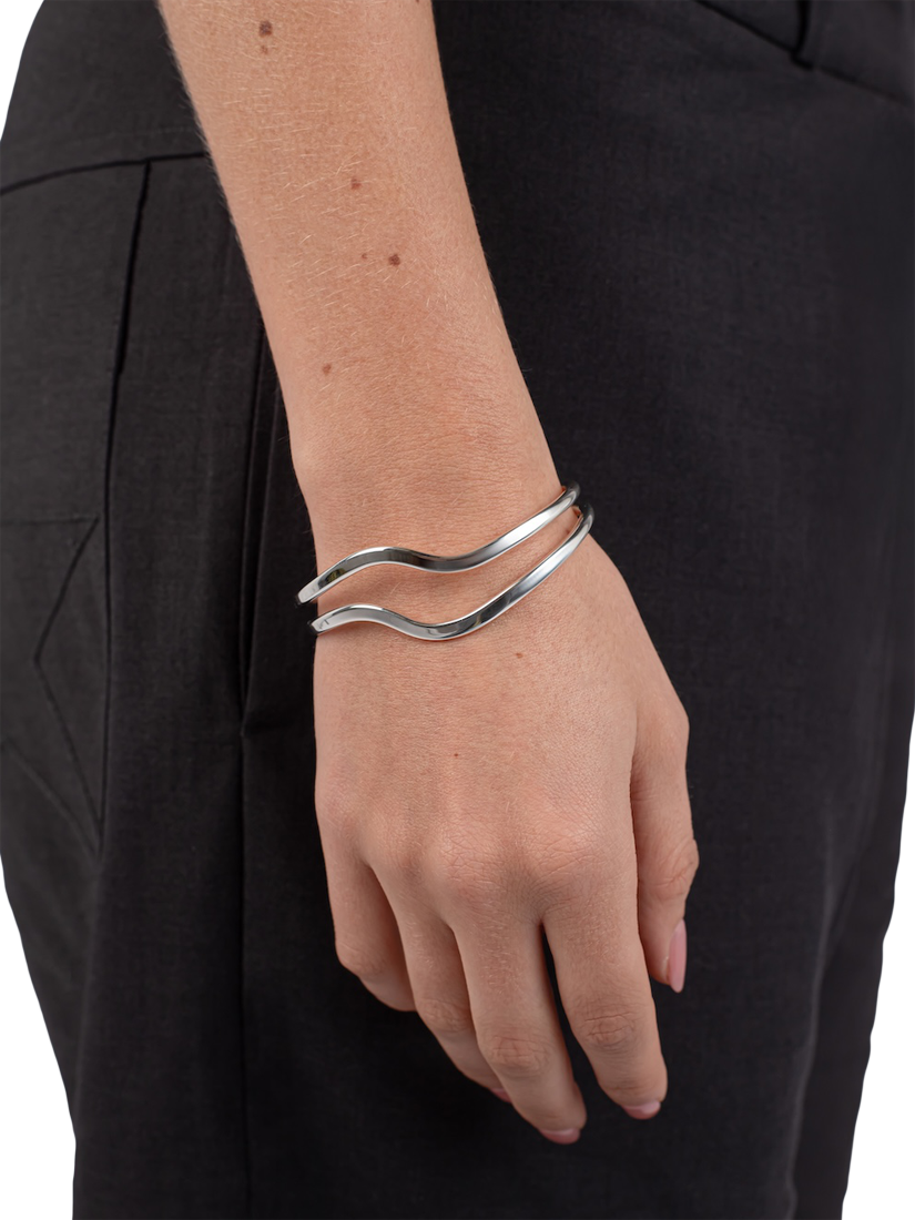 Product image 2 of 2, which shows Andea Sterling Silver Double Wave Half Bangle, Silver