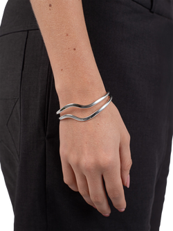 Andea Sterling Silver Double Wave Half Bangle, Silver - view 2, Silver