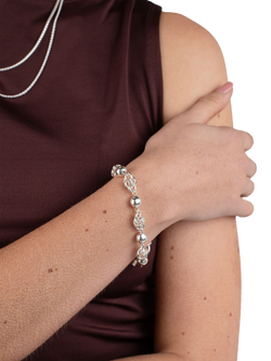 Andea Sterling Silver Ball and Knot Bracelet, Silver - view 2, Silver