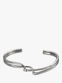 Andea Sterling Silver Slim Twist Half Bangle, Silver, Silver