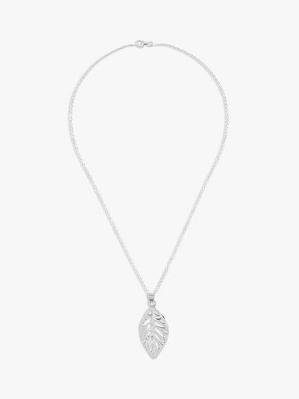 Andea Sculptured Leaf Pendant Necklace, Silver, Silver
