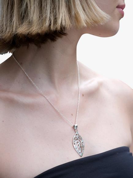 Andea Sculptured Leaf Pendant Necklace, Silver - view 2, Silver