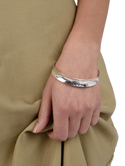 Andea Sterling Silver Hammered Concave Bangle, Silver - view 2, Silver