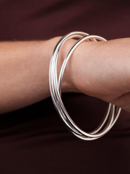 Andea Sterling Silver Triple Slim Bangle, Silver - view 2, Silver