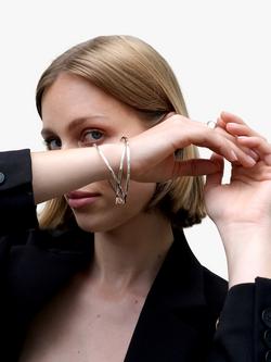 Andea Sterling Silver Square Edge Triple Bangle, Silver - view 2, Silver