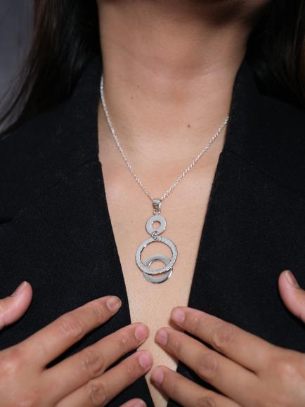 Andea Hammered Circle Pendant Necklace, Silver - view 2, Silver