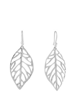 Andea Sculptured Leaf Drop Earrings, Silver, Silver