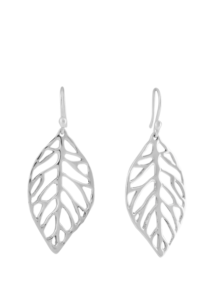 Andea Sculptured Leaf Drop Earrings, Silver, Silver