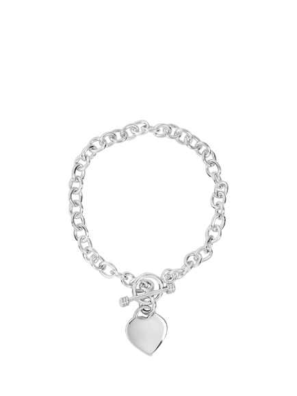 Andea Sterling Silver Oval Link Heart Charm Bracelet, Silver, Silver