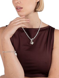 Andea Sterling Silver Oval Link Heart Charm Bracelet, Silver - view 2, Silver